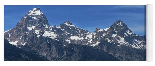 Snow-capped Teton Mountain Peaks Under Blue Sky Yoga Mat