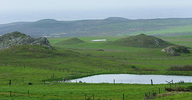 Wall Art featuring the photograph Tranquil Green Hills And Distant Sea by Brandon Wichmann