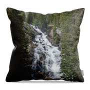 Waterfall Amidst Forest Landscape Throw Pillow