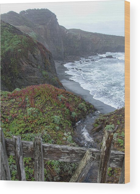 Rocky Coastline With Vibrant Foliage Wood Print
