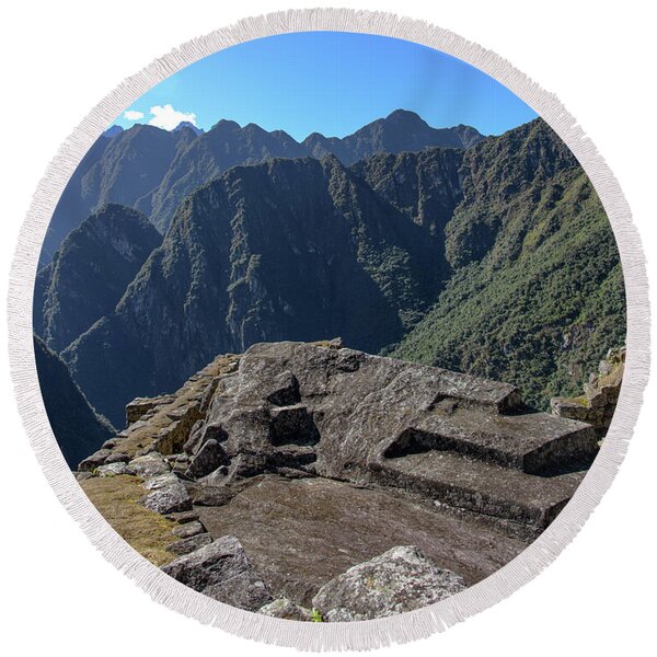 Majestic Mountain Views At Machu Picchu Round Beach Towel