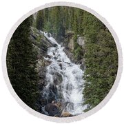 Waterfall Amidst Forest Landscape Round Beach Towel