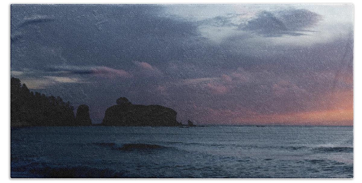 Serene Coastal Sunset with Cliffs Hand Towel