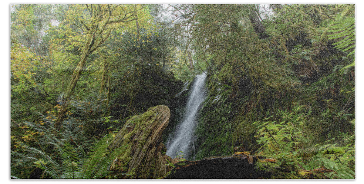 Serene Waterfall in Lush Forest Bath Towel