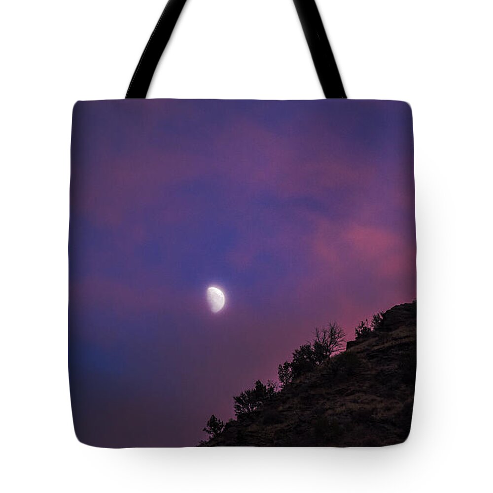 Moonlit Evening Over Silhouetted Hills Tote Bag