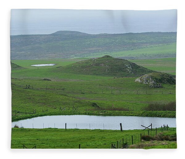 Tranquil Green Hills And Distant Sea Fleece Blanket