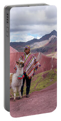 Peruvian Scene With Red Valley And Llama Portable Battery Charger