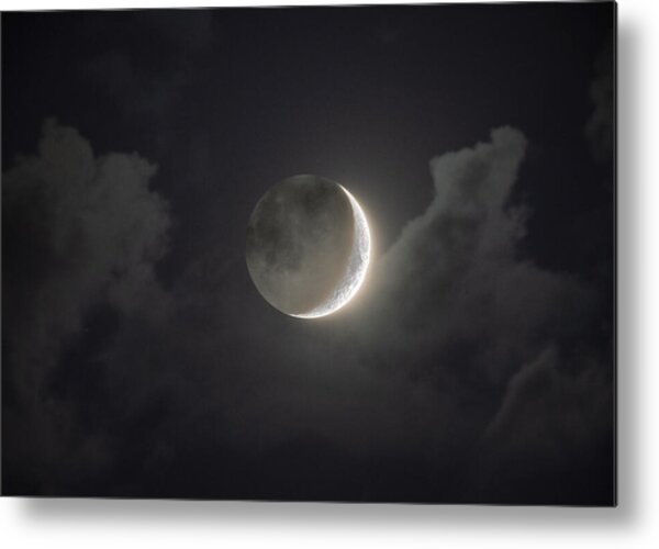 Shimmering Crescent Among Clouds Metal Print