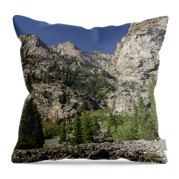 Majestic Mountain Peaks Under Blue Sky In Cascade Canyon Throw Pillow