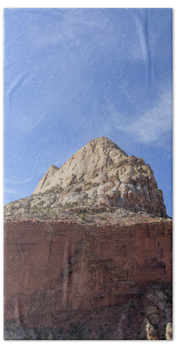 Majestic Mountain Peak Under Blue Sky Bath Towel