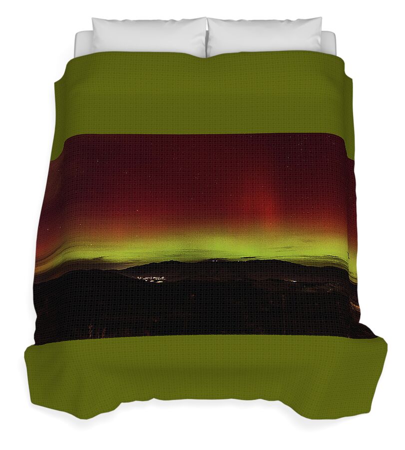 Northern Lights Over Wasatch Mountain Range Duvet Cover by Brandon Wichmann