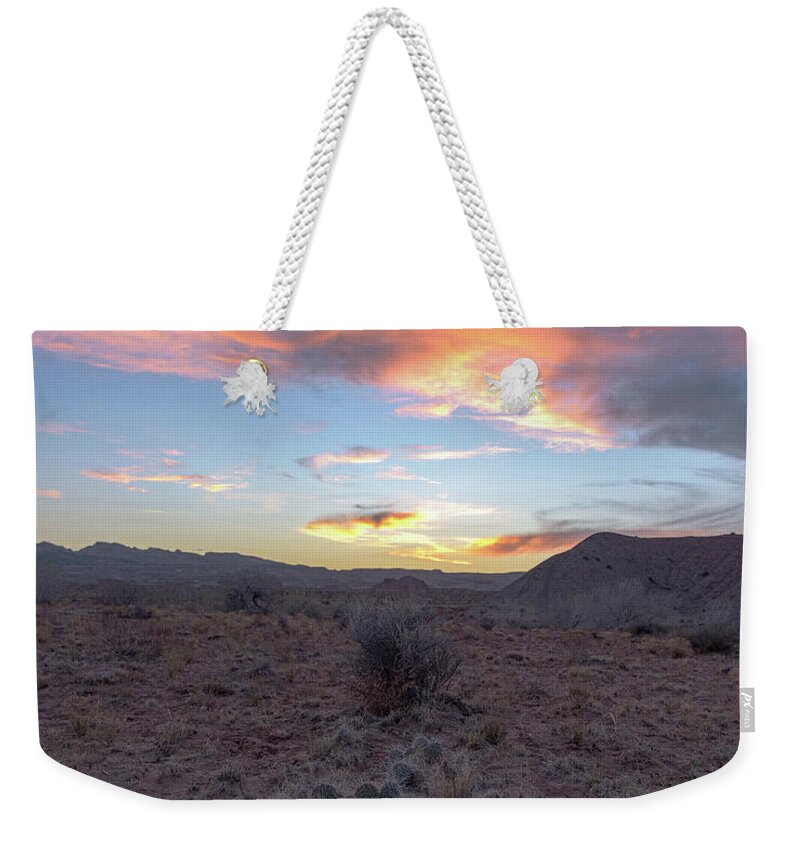 Desert Sunset Over Rugged Terrain Weekender Tote Bag