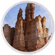Majestic Rock Formations Under Blue Sky In Bryce Canyon National Park Round Beach Towel