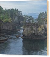 Serene Coastal Rocky Landscape Wood Print