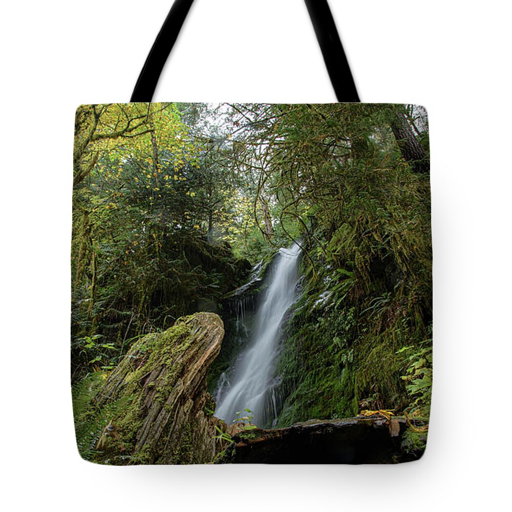 Serene Waterfall in Lush Forest Tote Bag