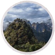 Misty Andes Mountain Range Landscape Round Beach Towel