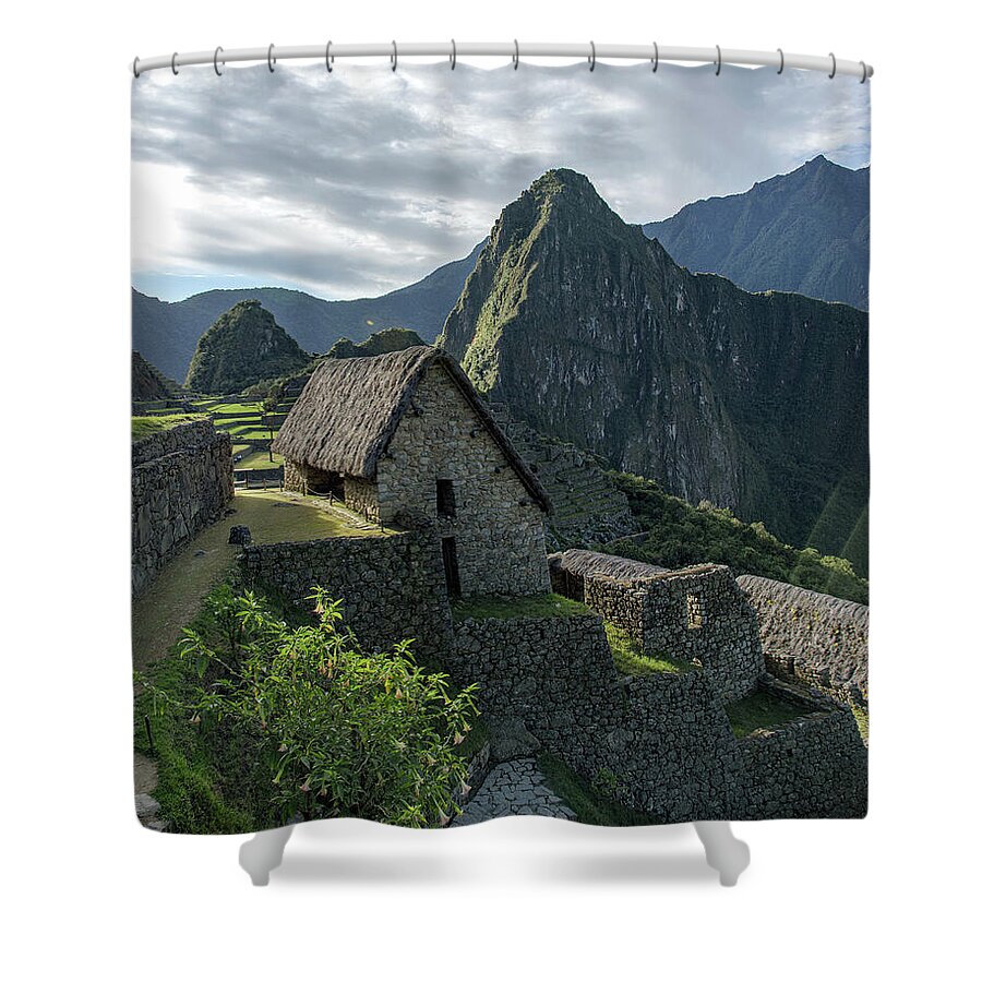 Ancient Ruins With Majestic Mountain Backdrop Shower Curtain