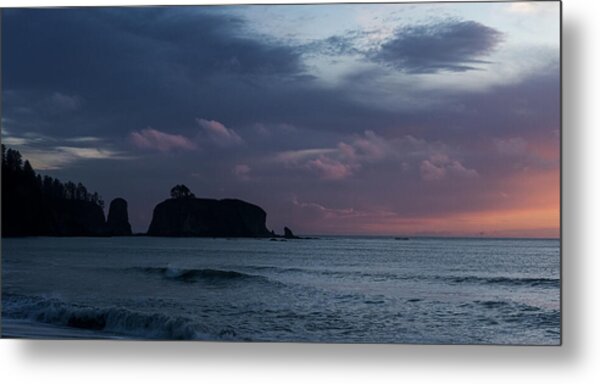 Serene Coastal Sunset with Cliffs Metal Print