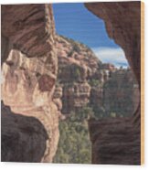 Canyon View Framed By Rocky Cliffs Wood Print