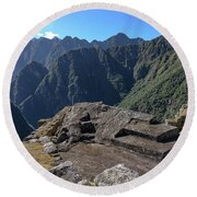 Majestic Mountain Views At Machu Picchu Round Beach Towel