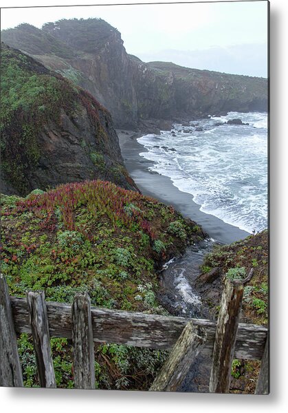Rocky Coastline With Vibrant Foliage Metal Print