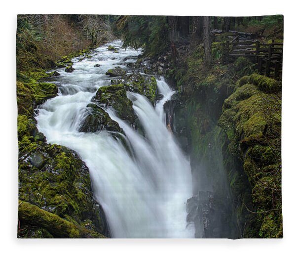 Serene Flow Through Mossy Forest Fleece Blanket