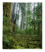 Misty Forest Silhouettes In Olympic National Park Fleece Blanket