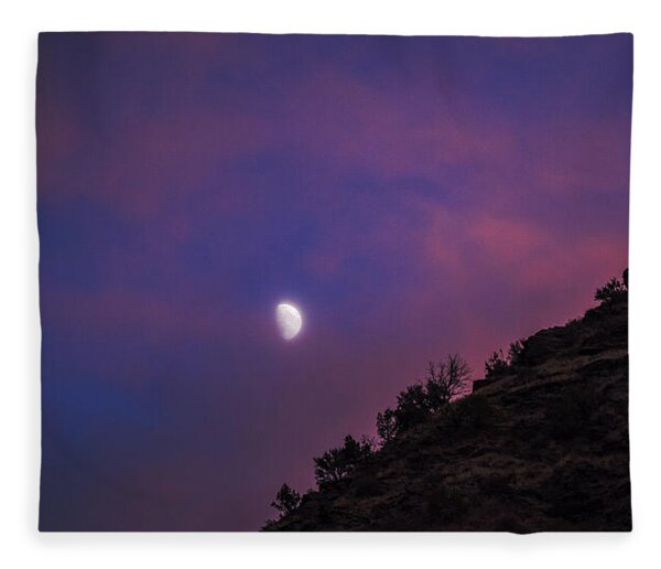 Moonlit Evening Over Silhouetted Hills Fleece Blanket