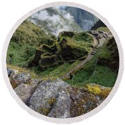 Misty Mountain Pathway Of The Inca Trail Round Beach Towel
