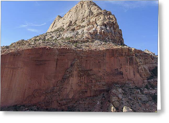 Majestic Mountain Peak Under Blue Sky Greeting Card