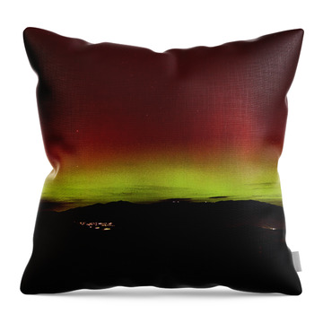 Northern Lights Over Mountain Range Throw Pillow