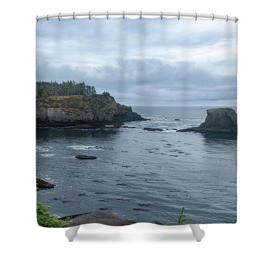 Serene Coastal Cliffs at Dawn Shower Curtain