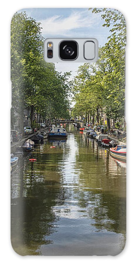 Serene Amsterdam Canal With Boats And Trees Galaxy Case