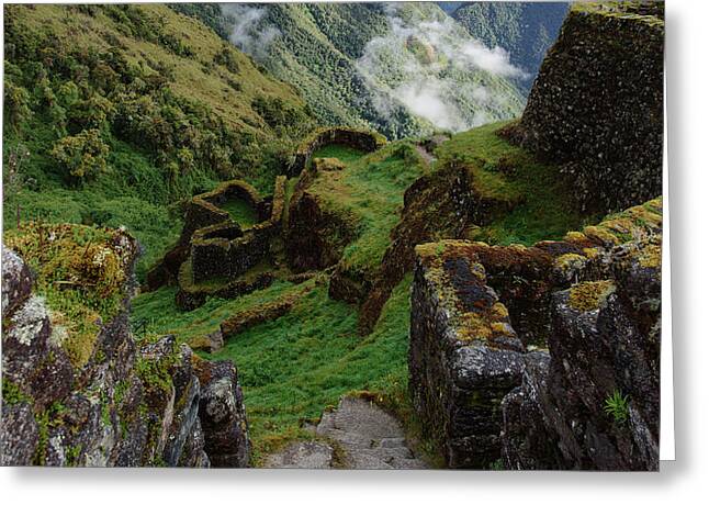Mysterious Incan Ruins In The Mountains Greeting Card