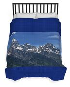 Snow-capped Teton Mountain Peaks Under Blue Sky Duvet Cover
