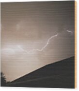 Lightning Illuminates Night Sky Wood Print