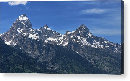 Snow-capped Teton Mountain Peaks Under Blue Sky Acrylic Print