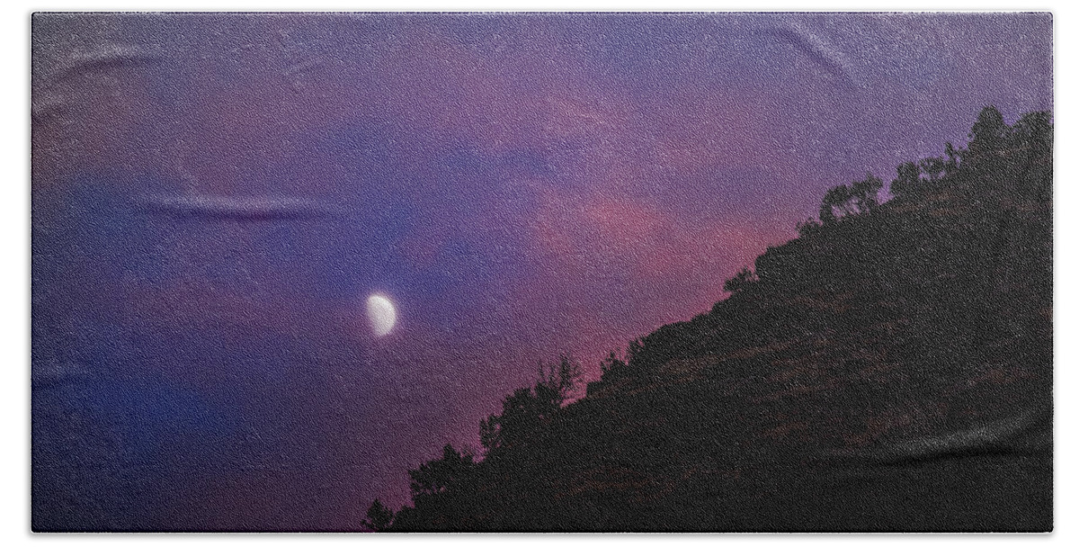 Moonlit Evening Over Silhouetted Hills Bath Towel
