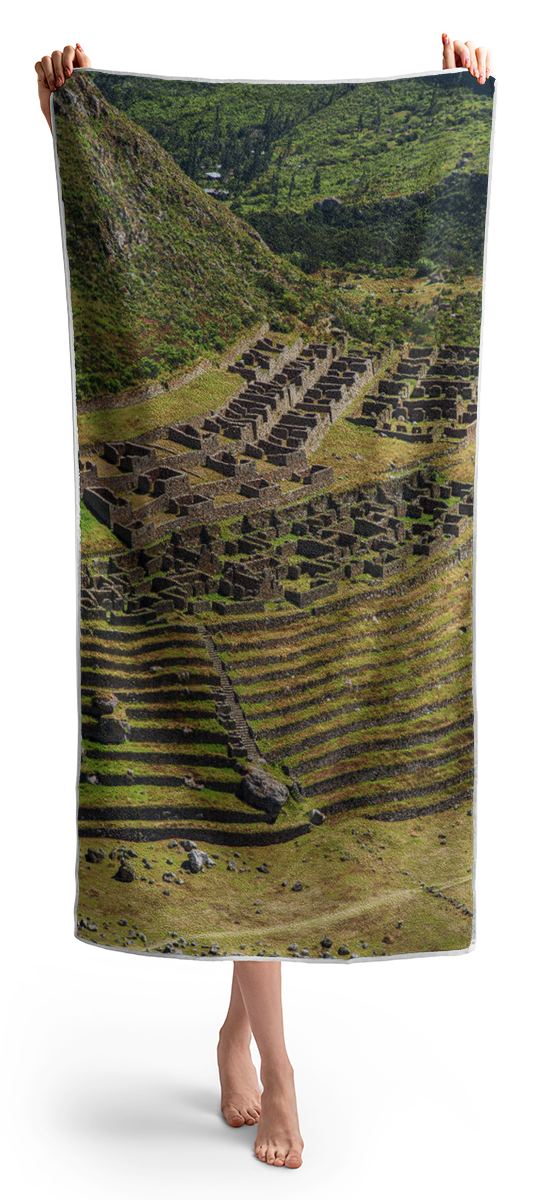 Ancient Terraces And Ruins In Andes Mountains Beach Towel