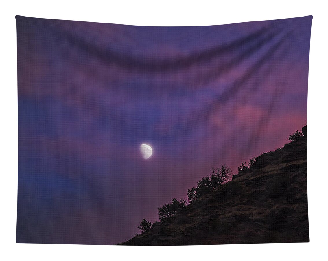 Moonlit Evening Over Silhouetted Hills Tapestry