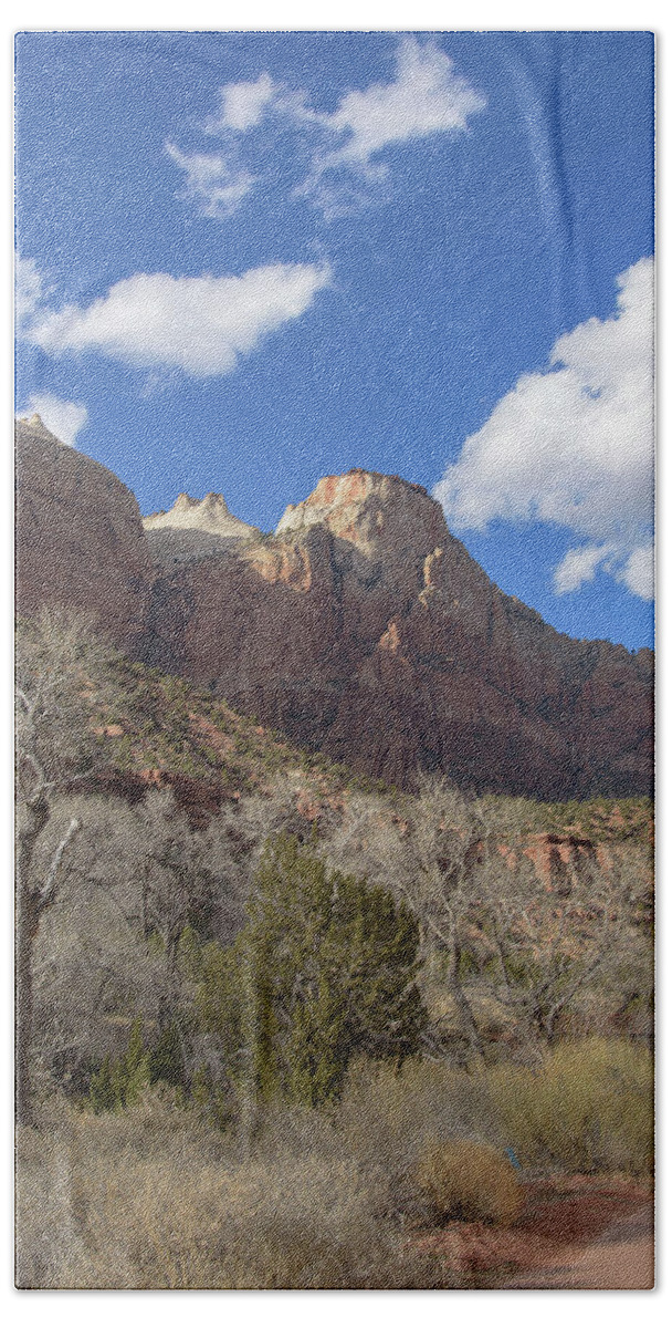 Majestic Mountain Under Clear Blue Sky Hand Towel