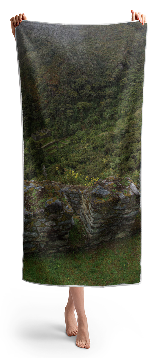 Misty Mountain Ruins Beach Towel