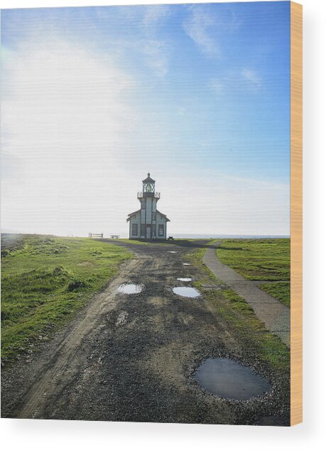 Lighthouse Under A Bright Sky Wood Print
