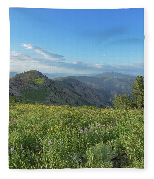 Mountain View with Wildflowers Fleece Blanket