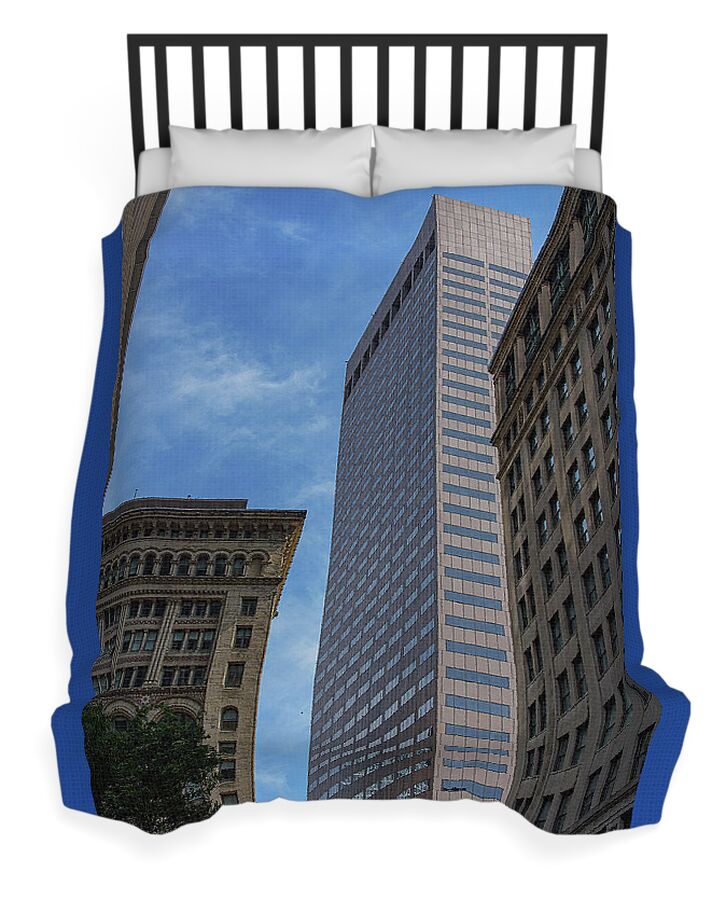 Skyscrapers Against Blue Sky Duvet Cover