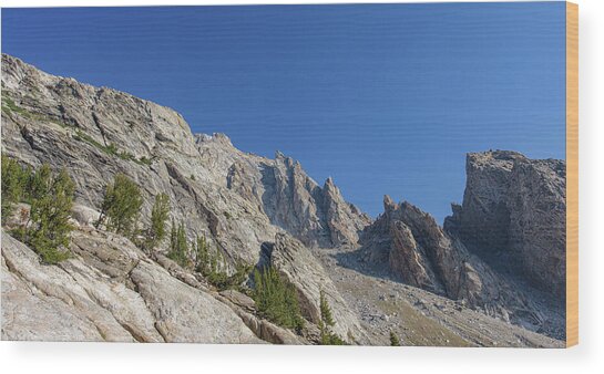 Majestic Mountain Peaks Under Blue Sky Wood Print