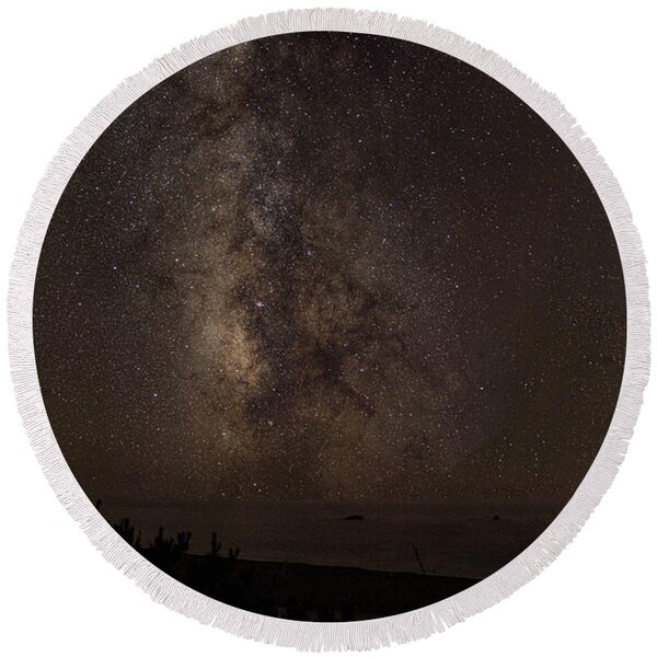 Milky Way Over Tranquil Shoreline Round Beach Towel
