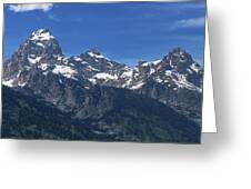 Snow-capped Teton Mountain Peaks Under Blue Sky Greeting Card