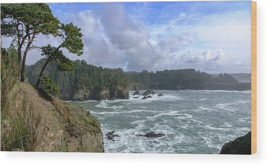 Coastal Serenity With Rugged Cliffs Wood Print