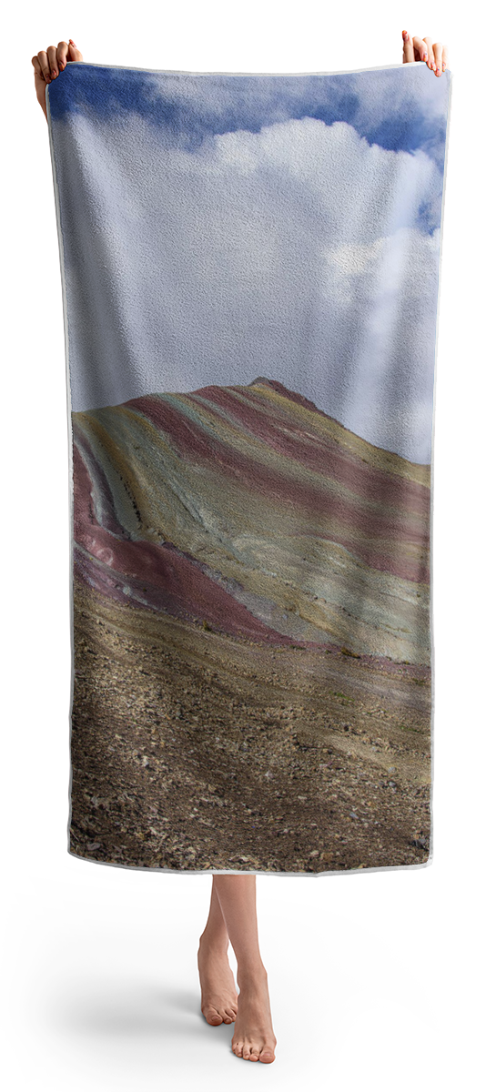 Colorful Mountain Range Under Cloudy Sky Beach Towel